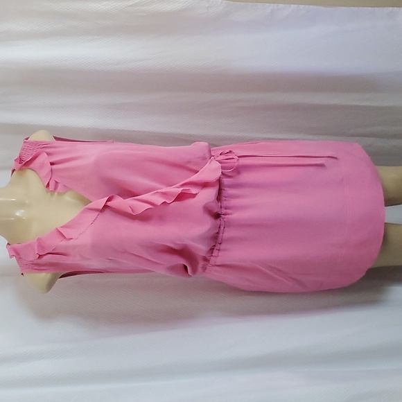 Banana Republic Dress Size 8 Pink Ruffle Drawstring 100% Silk - Picture 1 of 12